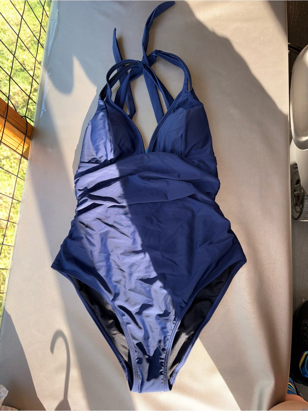 Navy Blue One-Piece Halter Swimsuit